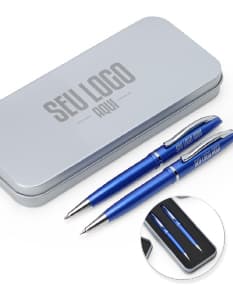 Conjunto de caneta e lapiseira de metal para escrita elegante e profissional. Ideal para uso no escritório, reuniões de negócios e estudos. Adquira já o seu!