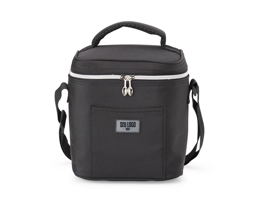 Bolsa Térmica 7 Litros para transporte de alimentos e bebidas, com alça ajustável e fecho em zíper. Disponível na cor azul marinho.