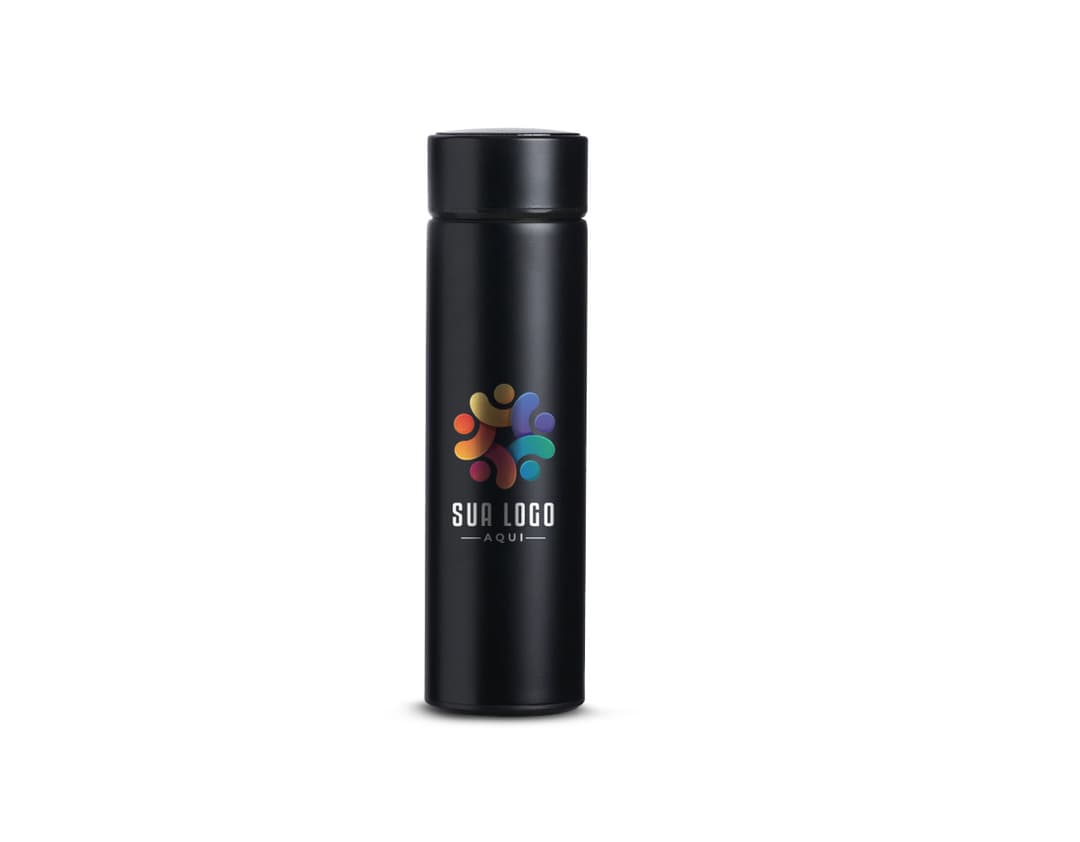 Garrafa térmica de 400ml com display LED mostrando a temperatura interna.