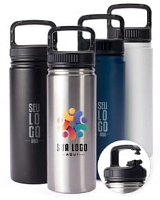 Garrafa térmica de 500ml de cor prata com tampa de rosca e design moderno.