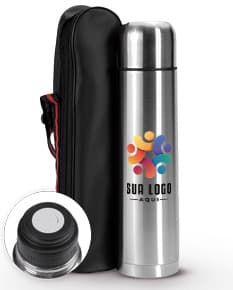 Garrafa térmica de aço inoxidável com capacidade de 1 litro, com design elegante e moderno.