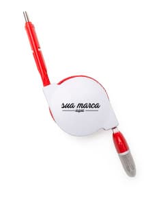 Cabo de Dados Retrátil 3 em 1 na cor branca, mostrando as três saídas USB retráteis para conexão de dispositivos.