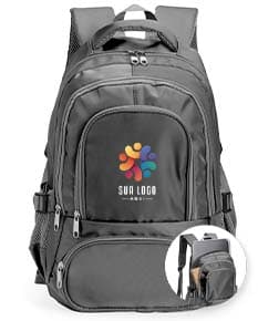 Mochila de poliéster de 17 litros em cor verde com bolsos laterais e alça ajustável.