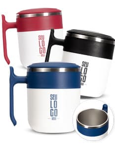 Caneca de inox 350ml em fundo branco.